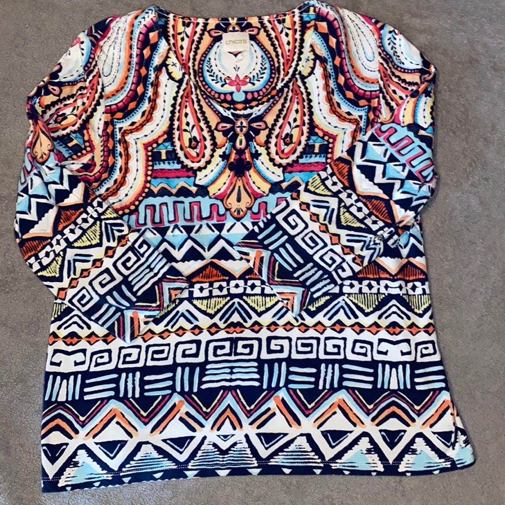 🧡Chico’s medium multi-pattern cotton knit 3/4 sleeve